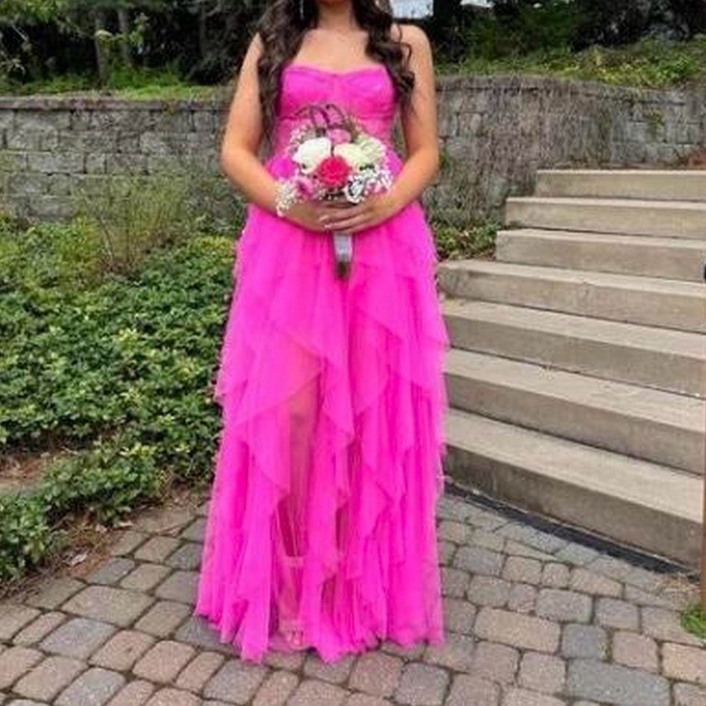 B Darlin Hot Pink Ruffled Prom Dress